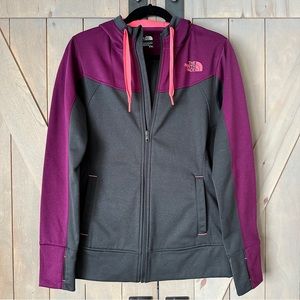 Women’s North Face Gray/Pink/Purple Hooded Zipup Fleece-lined Jacket size Medium
